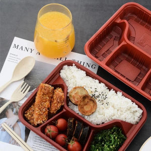 1/5Pcs Disposable Bento Box with Lid 3 Grid Partition Takeaway Packaging Box Food Container