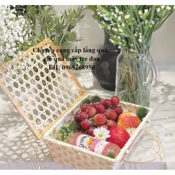 Hộp đựng quà tết mây tre đan, quà trung thu, hộp chữ nhật, có quai xách ...