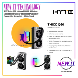 HYTE Thicc Q60 240mm AIO CPU All In One Liquid Cooler with 5" Ultraslim IPS Display-Powered by Nexus Link - White/Black