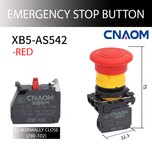 Emergency Stop Push Button Control Switch Rotating Reset Constant Close + 22mm Nameplate