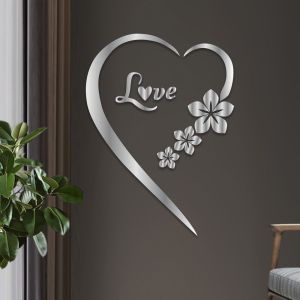 IDMU94789 3D Heart Mirror Surface Wall Sticker Flower Multicolor Wall Stickers Decorative Acrylic Heart Wall Decals Bedroom