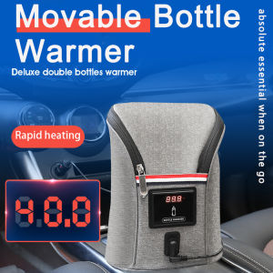 VREN 2023 Portable Polyester Deluxe Double Bottle Capacity Baby Car Charge Bottle Warmer Heating Bag Baby Feeding Milk Bottles Warmer