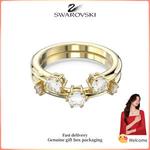 ♈ Swarovski ♈ Nhẫn thời trang nữ Bộ mạ vàng cắt tròn nhẫn Constella kim cương trắng Quà tặng ngày lễ tình nhân Quà tặng sinh nhật