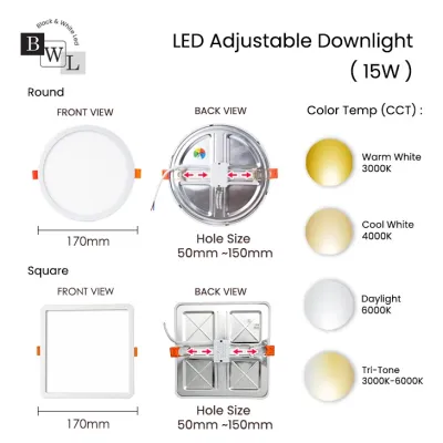 [Buy 3 Free 1]BWL LED LIGHT Recessed Light/LED Downlight Square/ Round Downlight Tri-Tone/3000k/6000k/6W/8W/15W/20W