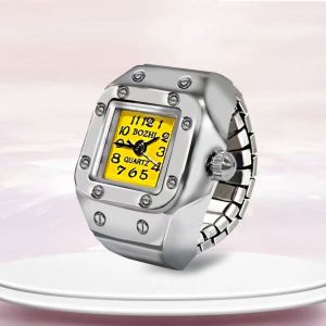 TROVA Punk Rings Jewelry Clock Alloy Vintage Finger Watch Ring Hip Hop Mini Elastic Strap Roman Quartz Watch Couple