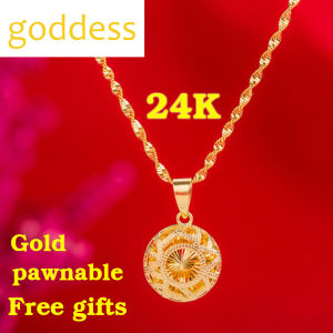 24K Saudi Gold  pawnable Nasasangla 100% Original Choker Necklace for Women Peaceful Love Heart Gold Thick Gold Water Wave Chain and Pendant Gold Necklace buy 1 take 1