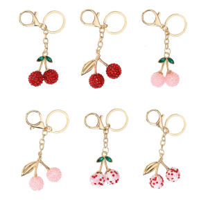 Dazzling Rhinestones Cherry Keyring Shaped Keychain Purse Charm Stylish Accessory for Trendy Women and Teens