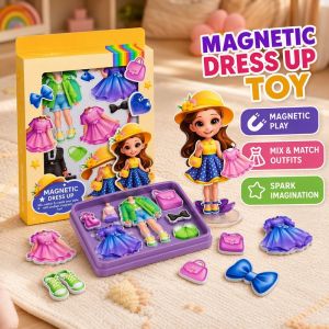 Magnetic Princess Dress Up Doll 90Pcs DIY Outfit Mix Match Fridge Magnet Playset Girls Kids Nice Gift