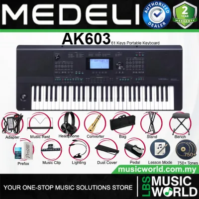 Medeli AK603 61 Keys Professional Arranger Workstation Keyboard with Complete Full Package - Black