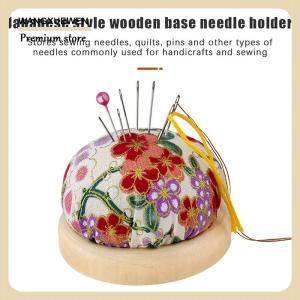[COD] Vintage Embroidery Pin Cushions Half Round Pin Pad With Wooden Base Needle Holder For DIY Craft Sewing Accessories