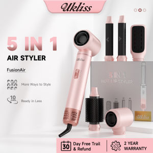 Ukliss 5 in 1 Air Styler FusionAir with 10-minute styling 30-day trial 2-year warranty pink color includes 3 attachments.