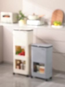 Tong sampah bimbit 廚房垃圾桶 落地式收納桶 可移動置物架 Kitchen Trash Can with Lid Multi-Layer Floor-standing Roller Movable Household Bathroom Multifunctional Shelf Storage Bin