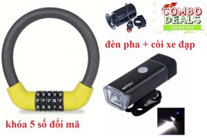 Khóa xe đạp xe máy cửa nhà cổng nhà 5 số đổi được mã và đèn pha xe đạp Tặng còi xe đạp