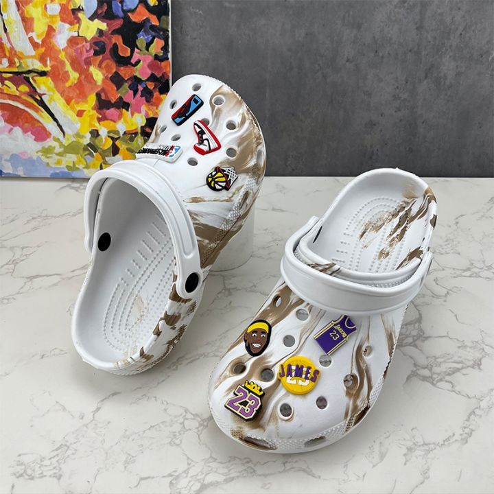 Crocs graphic tie dye clog couple sandals flat slippers with jibbitz ...