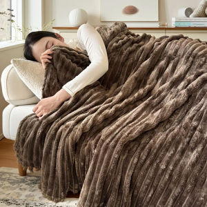 Hodeso - Wide Ribbed Velvet Fleece Blanket Super Soft Fluffy Kumot Queen King Size Thin Feece Blanket Kumot Cotton Blanket