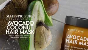 Majestic Pure Avocado and Coconut Hair Mask for Dry Damaged Hair - Infused with Biotin - Deep Conditioning Hair Thickening for Healthy Hydrated Hair Sulfate Free 16 fl oz