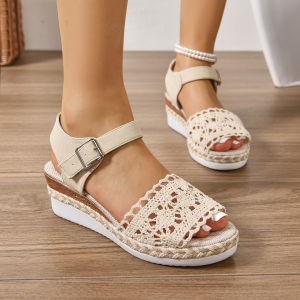 [Free Shipping] Plus-Size Wedge Sandals New Summer Fashion Braided Design Single-Strap Style WomenS Wedge Sandals