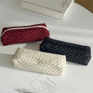 FUTUI Y2k Polka Dot Pencil Case Canvas Storage Stationery Storage Bag Cosmetic Bag Large Capacity Pencil Pouch Stationery Holder