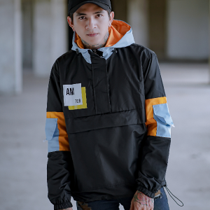 Jaket Cagoule Pria Hoodie Parasut black pocket doraemon anti air BGSR