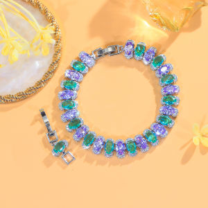 Sequito Charming Vòng cổ nữ mạ bạc Pave thiết lập màu xanh lá cây tím aaaaa đá Cubic Zirconia trang sức cho hàng ngày Đảng b407