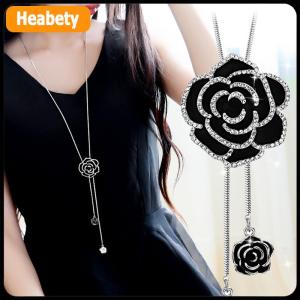 【2-3 days delivery】 Black Rose Flower Long Pendant Necklace Sweater Chain Crystal Women Jewelry Gift