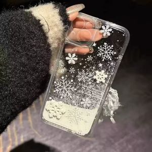 Glitter Snowflake Quicksand Pendant Case for iPhone 16 15 Pro Max 14 Plus 13 12 11 Cartoon Snowman Bling Flower Winter TPU Cover
