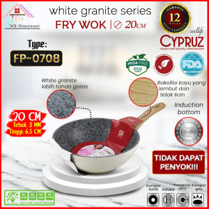 CYPRUZ Panci Fry wok 20cm  white granite anti lengket / wajan masak listrik induksi / kuali penggorengan FP-0708