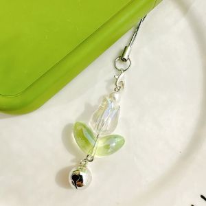 DOUBLEL Flowers Tulip Phone Charm Pendant Beaded Mobile Phone Lanyards Y2K Aesthetic Lovely Phone Chains Girl Women
