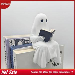 【COD】🔥🔥🔥 Halloween Ghost Figurine Ghost Reading Statue Resin Sitting Ghosts Figurine Reading A Book For Halloween Bookshelf Office Decor