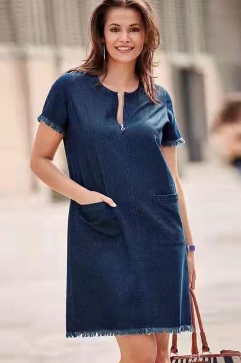 Plus size denim on sale dress with pockets