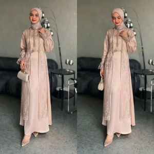 Tiara Set Inner + Outer Brokat Terpisah Dress Kondangan Wanita Kekinian Gaun Pesta Elegan Terbaru 2025