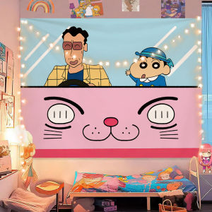 ผ้าแขวนผนังพื้นหลังน่ารัก Crayon Shin-chan ผ้าพื้นหลัง ผ้าแขวนอนิเมะ ตกแต่งหอพักนักเรียน ผ้าผนัง