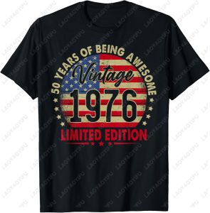 [Local Stock] VCC Vintage 1976 Limited Edition 50th Birthday 50 Years Old T-Shirt Summer Casual Fashion Loose Harajuku Cotton Man Women Clothing