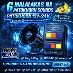 Patokhorn 6 TONES BUTTON SWITCH PATOKHORN VERSION 2 VOICE WARNING FOR TRUCKS 12-24V FOR ALL VEHICLES