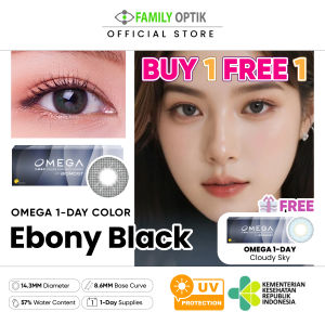 BUY 1 GET 1 Omega 1 Day Color Ebony Black 5 Pasang With Biomoist Softlens Warna Harian