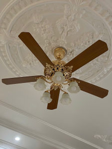 Quạt trần tân cổ Châu Âu 137 bóng rủ [ 5 cánh gỗ 52inch 5 bóng đèn đui E27 ]  [Động cơ DC inverter-100% lõi đồng]