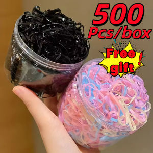 【Free gift】500 Pcs/box Disposable Rubber Band Colorful Small Elastic Hair Band Ponytail Hair Hoop