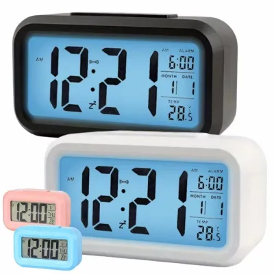 GREATWA Temperature Display Digital Alarm Clock LCD Display Led Light LED Digital Clock Calendar Smart Digital Alarm Clock Home Decor