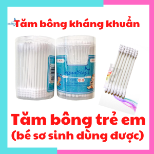 Tăm bông cho bé sơ sinh tăm bông trẻ em Aquastar tăm bông có 1 đầu xoắn kháng khuẩn hộp tròn 200 cây công nghệ Korea