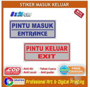 Stiker jalur keluar masuk entrance exit sticker petunjuk arah pintu kantor toko dll