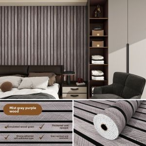 FUDESHE 0.6x3ม ฝ้าเพดานโฟม 3 มิติ ลายไม้เชิงเส้น ติดด้วยตัวเอง วอลเปเปอร์พื้นหลัง ใหม่ ลอกและติด วอลเปเปอร์บ้าน