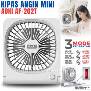 Kipas Angin Portable 2 Fungsi Stand Fan & Wall Fan | AOKI AF-202T Kipas Angin Cas USB Tipe-C / 3 Speed / Tahan 5 Jam / AOKI Kipas Angin Portable 4 Inci ~FSS