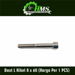 Baut L Nikel 8 x 60 (Harga Per 1 PCS) - Pitch Bolt Baud 12 Ukuran Drat 8 mm M8 Kunci L 6 Panjang