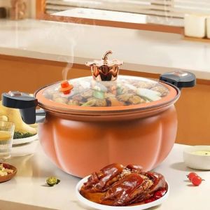 Pressure Cooker Nonstick Stock Pot Universal Cooking Soup Pot with Lid Pumpkin Shape Soup Pasta Stew Pot Kitchenware