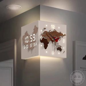 Digital Wall Clock For Living Room Digital Clocks Wall Moderm Luxury Living Room Corner Electronic New Perpetual Calendar Double-Sided Simple Punch-Free Corner Digital Display Clock Digital Clocks Wall Moderm Luxury