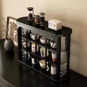 FFBH Bamboo Zoning Design Cup Rack begonia Pattern High Load Bearing 3 layers Storage Holders Nordic Smooth Safe Edge Home Storage 9Y3K6