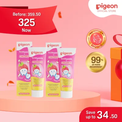 Pigeon Official - Toothpaste Strawberry 0+ Months 2pcs - 100% Food Grade Ingredients SLS/Fluoride Free Safe if swallowed Gentle on new milk teeth made with Xylitol agent Co-developed with Pediatric Dentist Japan No. 1 Brand