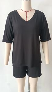 2026 Hot Sale [ Shipped from China ]2026 European and American two-piece set  V Collared mid-sleeve top and shorts casual set for summer travel and beach wear for women B3