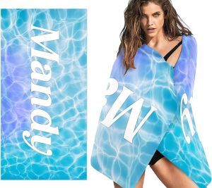 NIBESSER Personalized Beach Towel Custom Name Beach Towels Sand Free Microfiber Towels Custom Gifts Travel Beach Towel Quick Dry Pool Bath Towel Blanket for Kids Adults 32x64