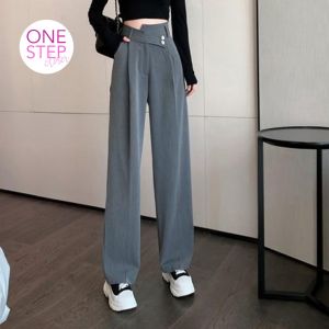 Celana Kulot Highwaist Wanita Kancing Menyimpang Belakang Pinggang Karet Korea Style (B2-005-1097)